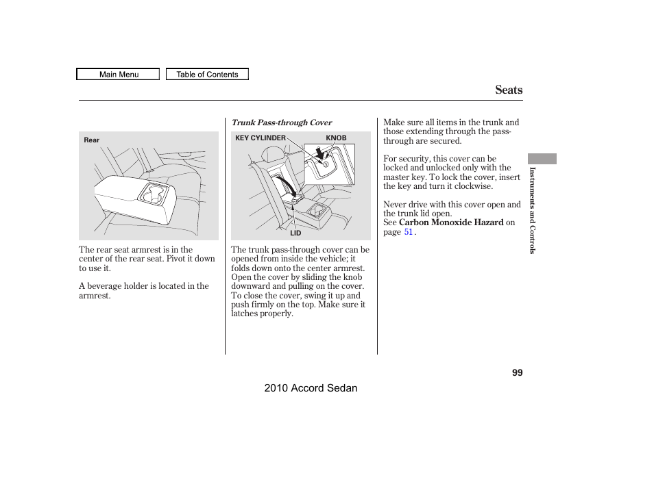 Seats, 2010 accord sedan | HONDA 2010 Accord Sedan User Manual | Page 102 / 414