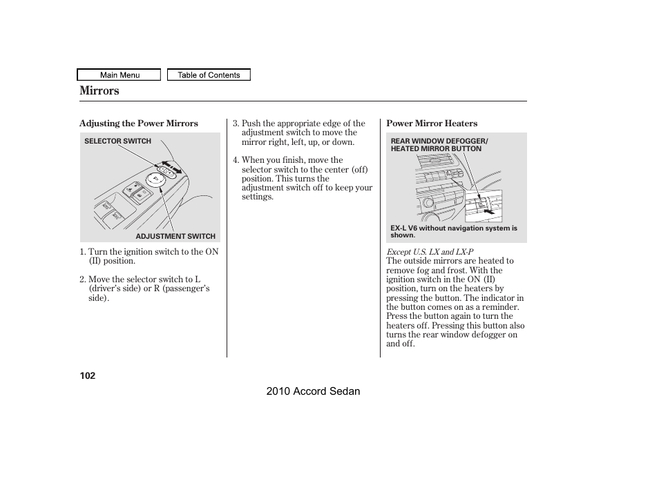 Mirrors | HONDA 2010 Accord Sedan User Manual | Page 105 / 414