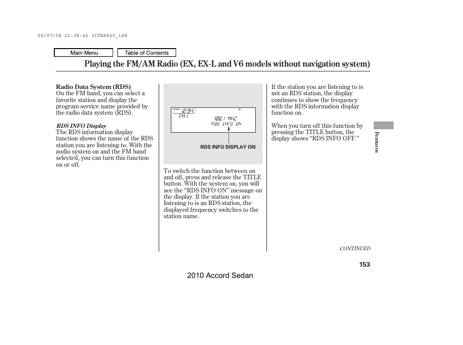 Title button | HONDA 2010 Accord Sedan User Manual | Page 156 / 414