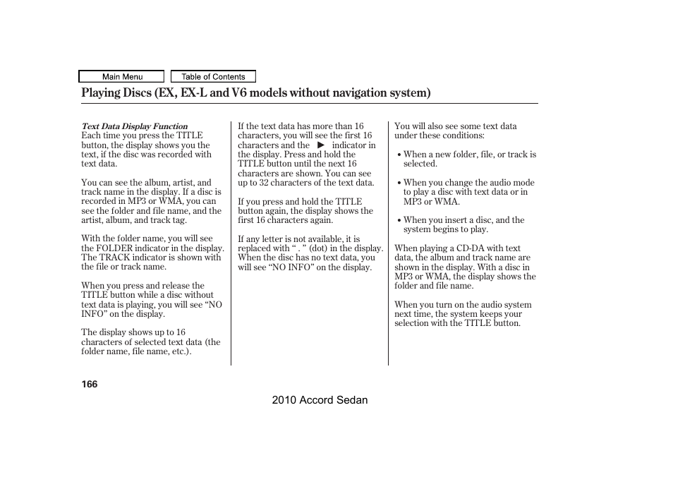 Title button | HONDA 2010 Accord Sedan User Manual | Page 169 / 414