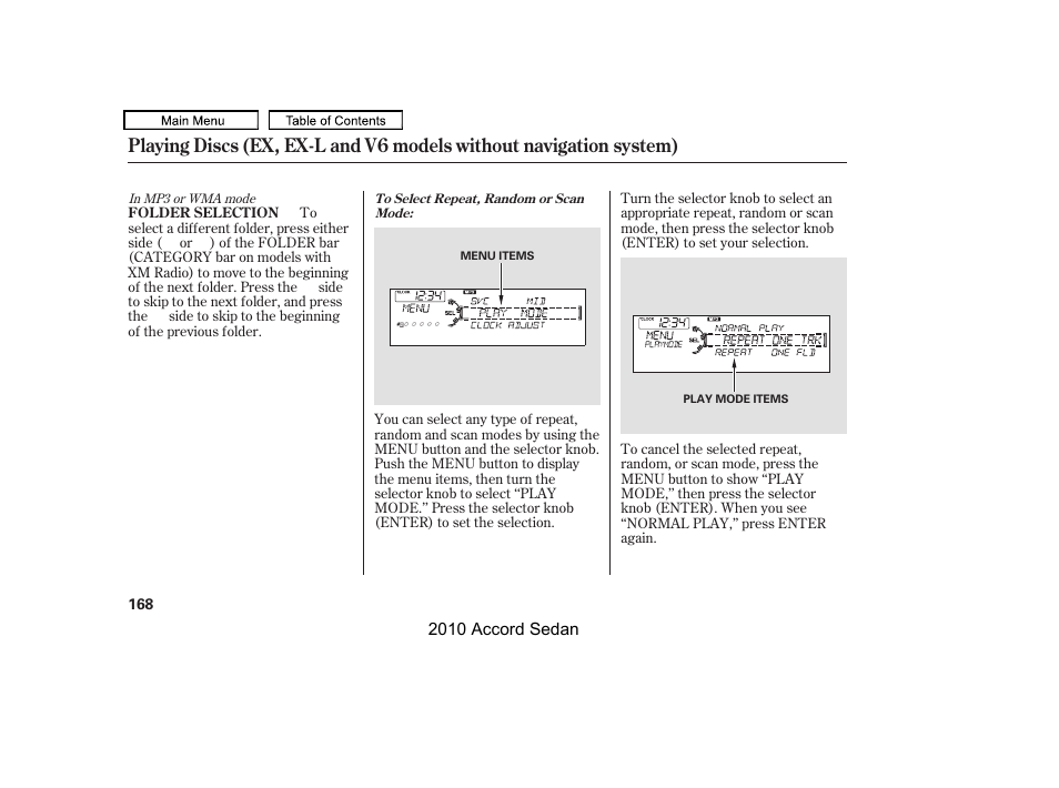 HONDA 2010 Accord Sedan User Manual | Page 171 / 414