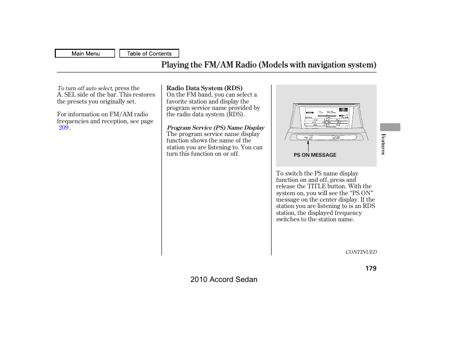 HONDA 2010 Accord Sedan User Manual | Page 182 / 414