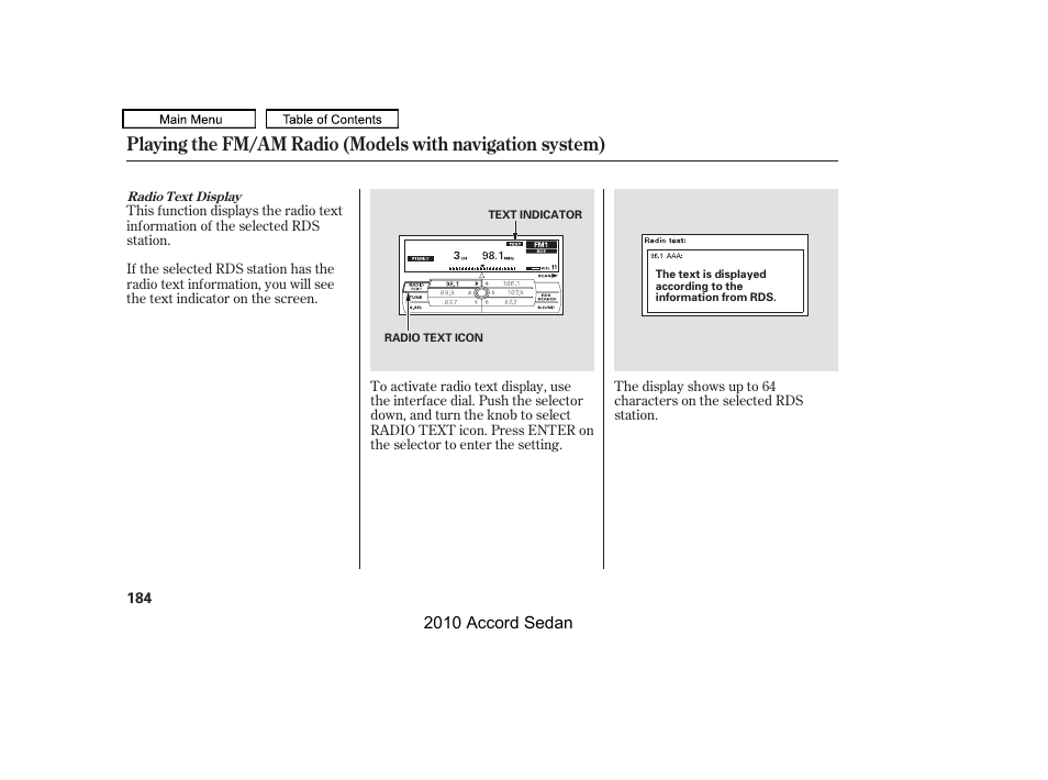 HONDA 2010 Accord Sedan User Manual | Page 187 / 414