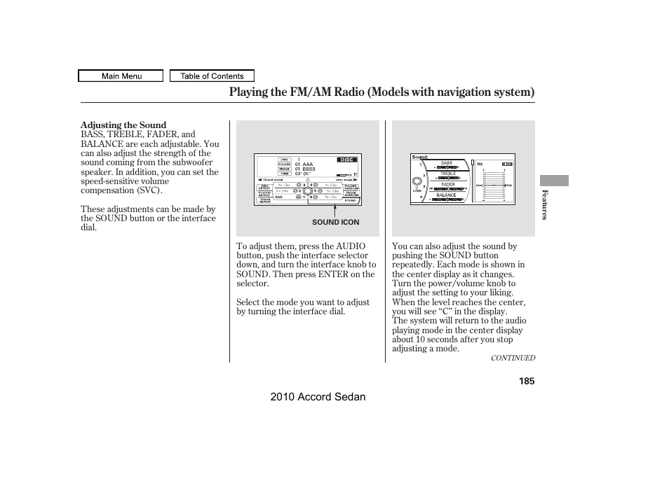 Sound button | HONDA 2010 Accord Sedan User Manual | Page 188 / 414