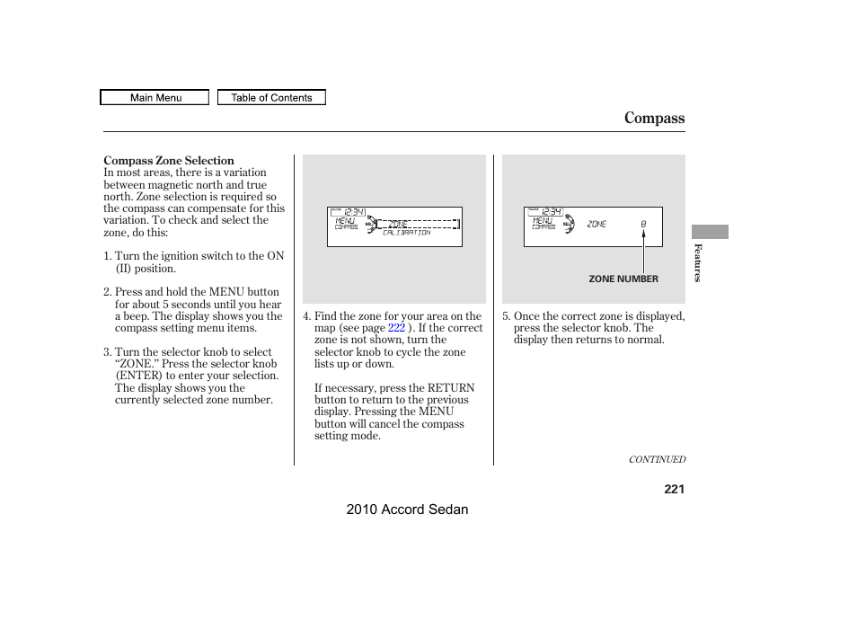 Compass | HONDA 2010 Accord Sedan User Manual | Page 224 / 414