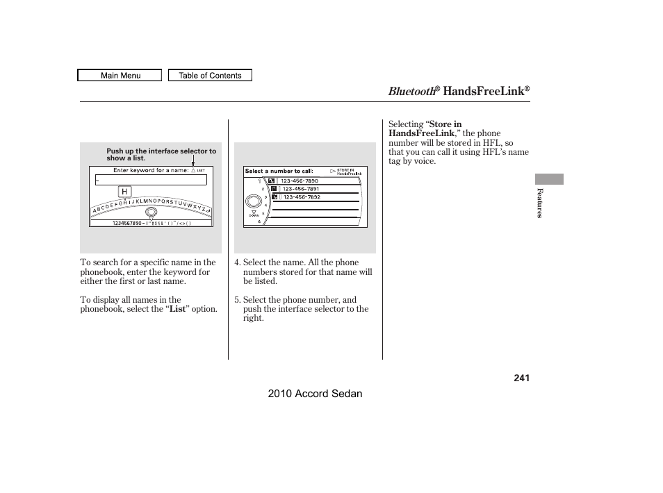 Handsfreelink, Bluetooth | HONDA 2010 Accord Sedan User Manual | Page 244 / 414