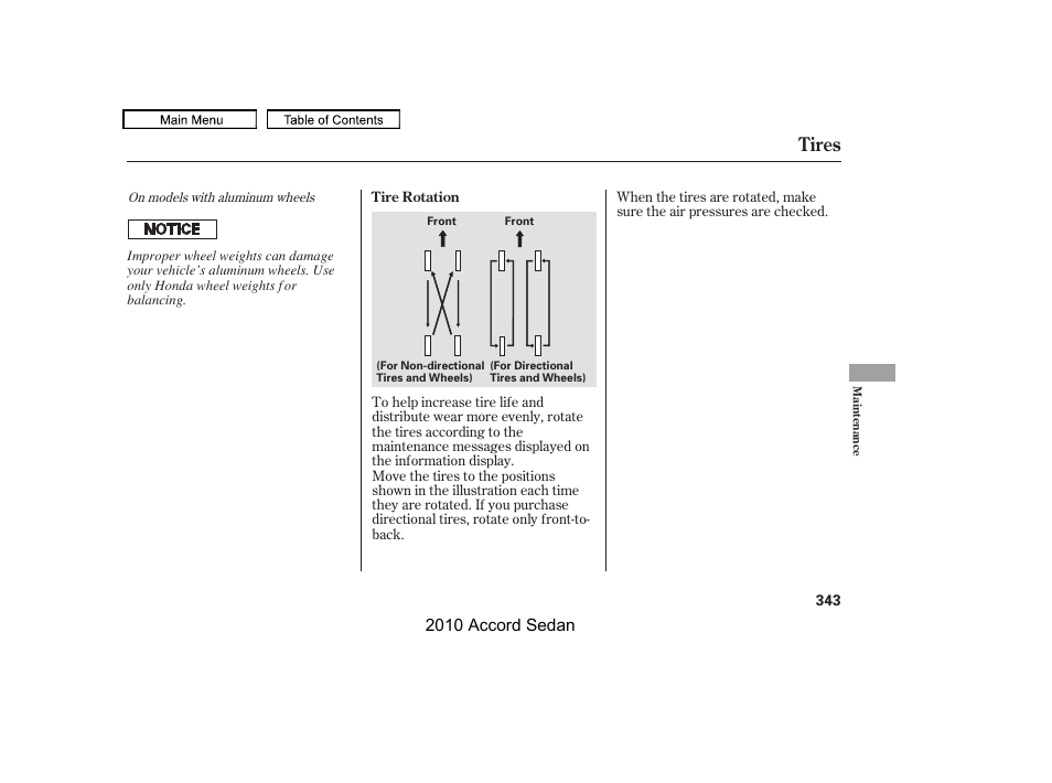 Tires | HONDA 2010 Accord Sedan User Manual | Page 346 / 414