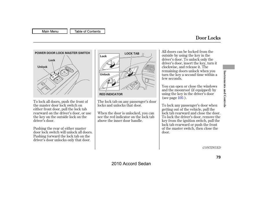 Door locks, 2010 accord sedan | HONDA 2010 Accord Sedan User Manual | Page 82 / 414