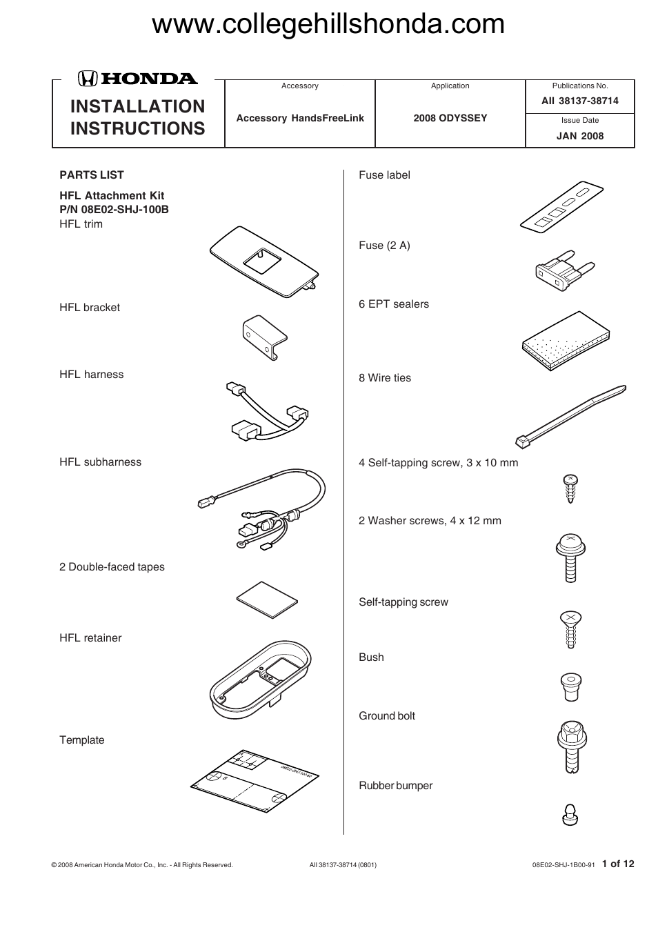 HONDA 08E02-SHJ-100B User Manual | 12 pages