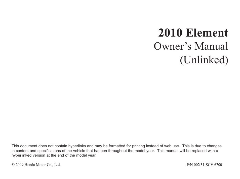 HONDA 2010 Element User Manual | 346 pages