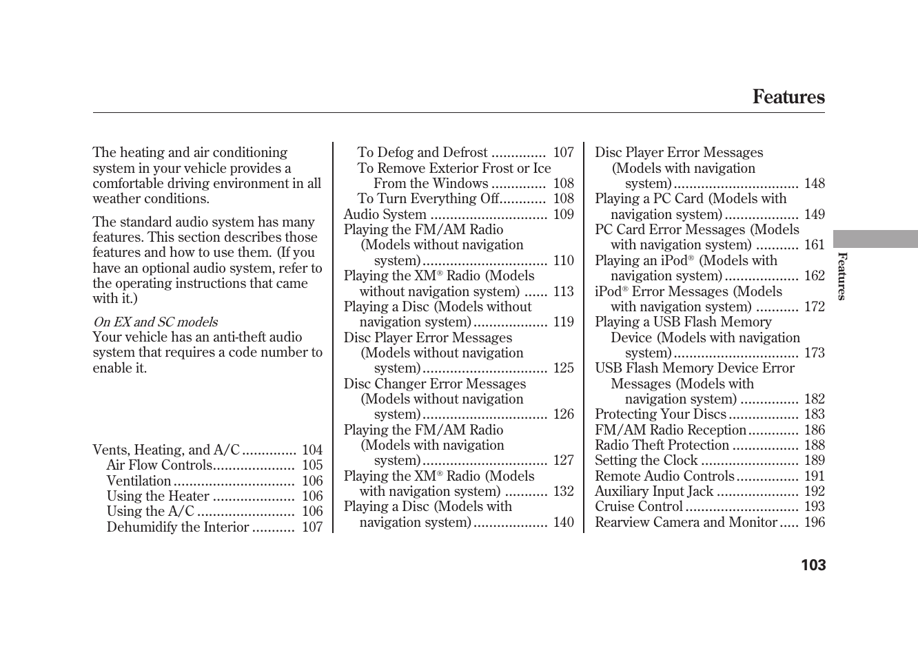 Features | HONDA 2010 Element User Manual | Page 109 / 346