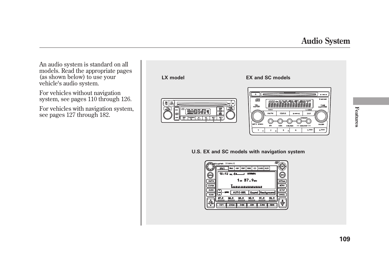 Audio system | HONDA 2010 Element User Manual | Page 115 / 346