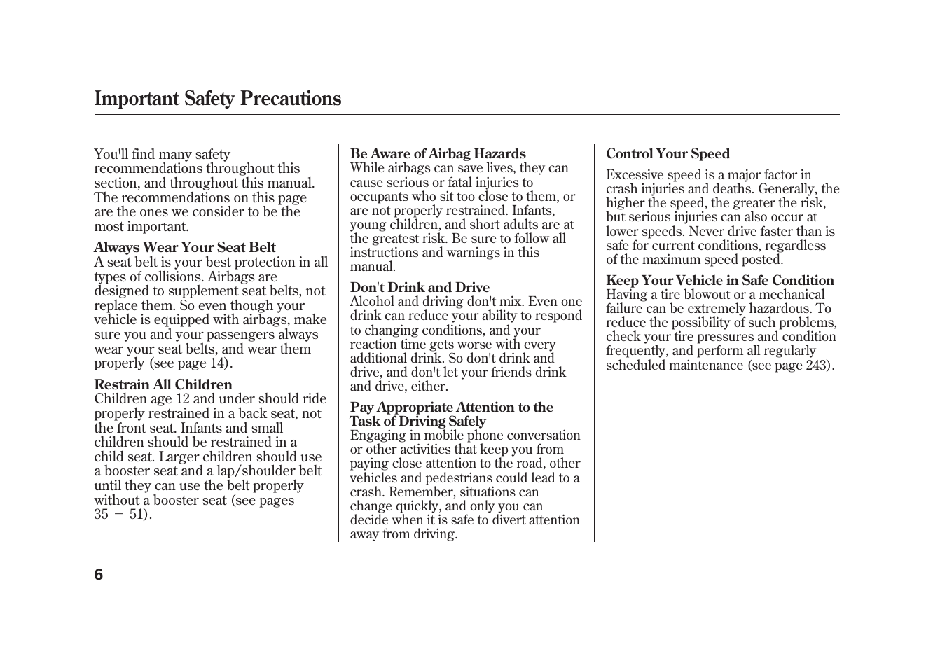 Important safety precautions | HONDA 2010 Element User Manual | Page 12 / 346