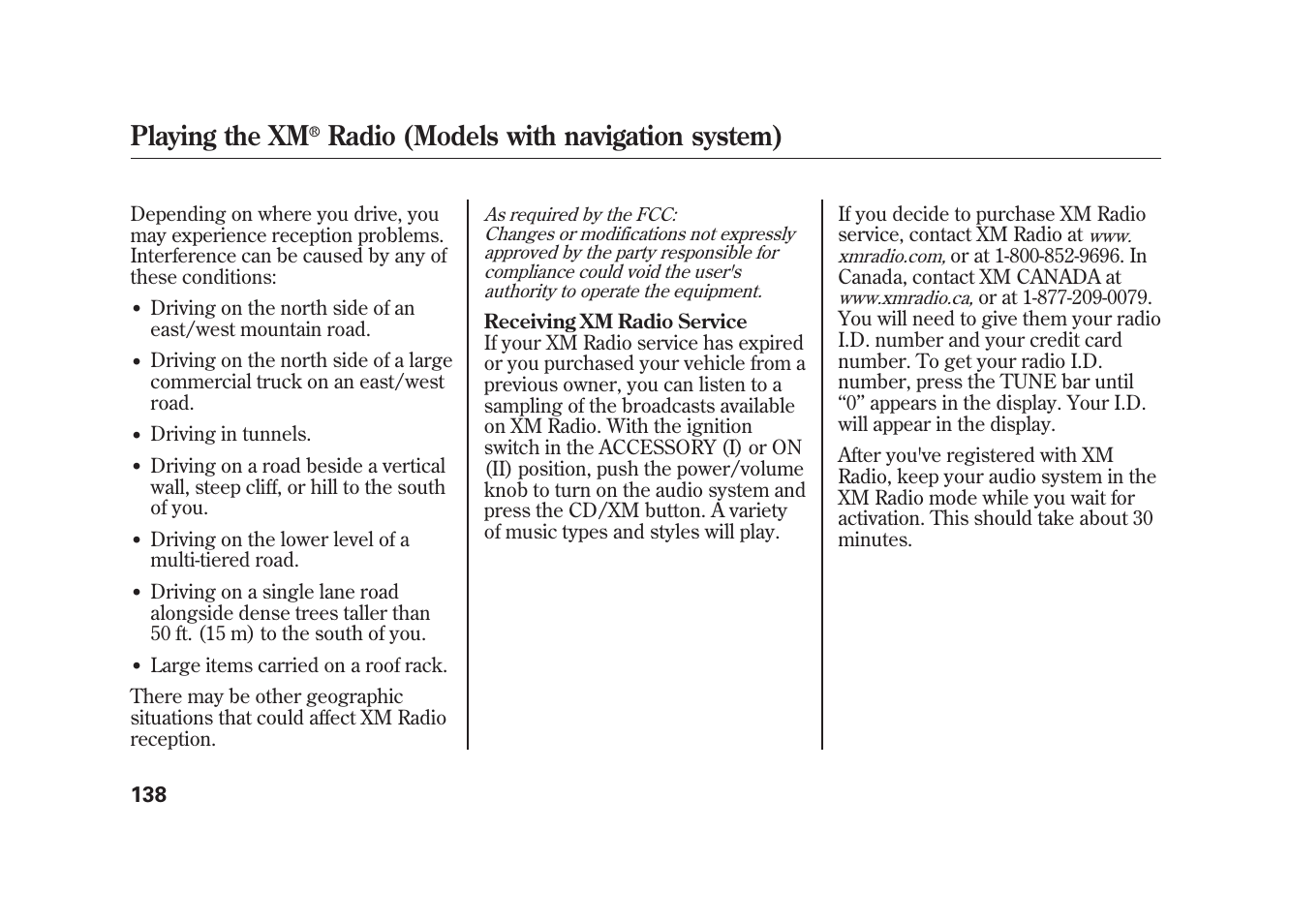 Playing the xm, Radio (models with navigation system) | HONDA 2010 Element User Manual | Page 144 / 346