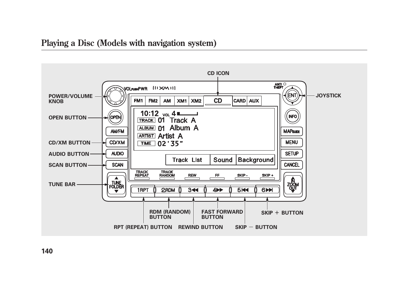 Playing a disc (models with navigation system) | HONDA 2010 Element User Manual | Page 146 / 346