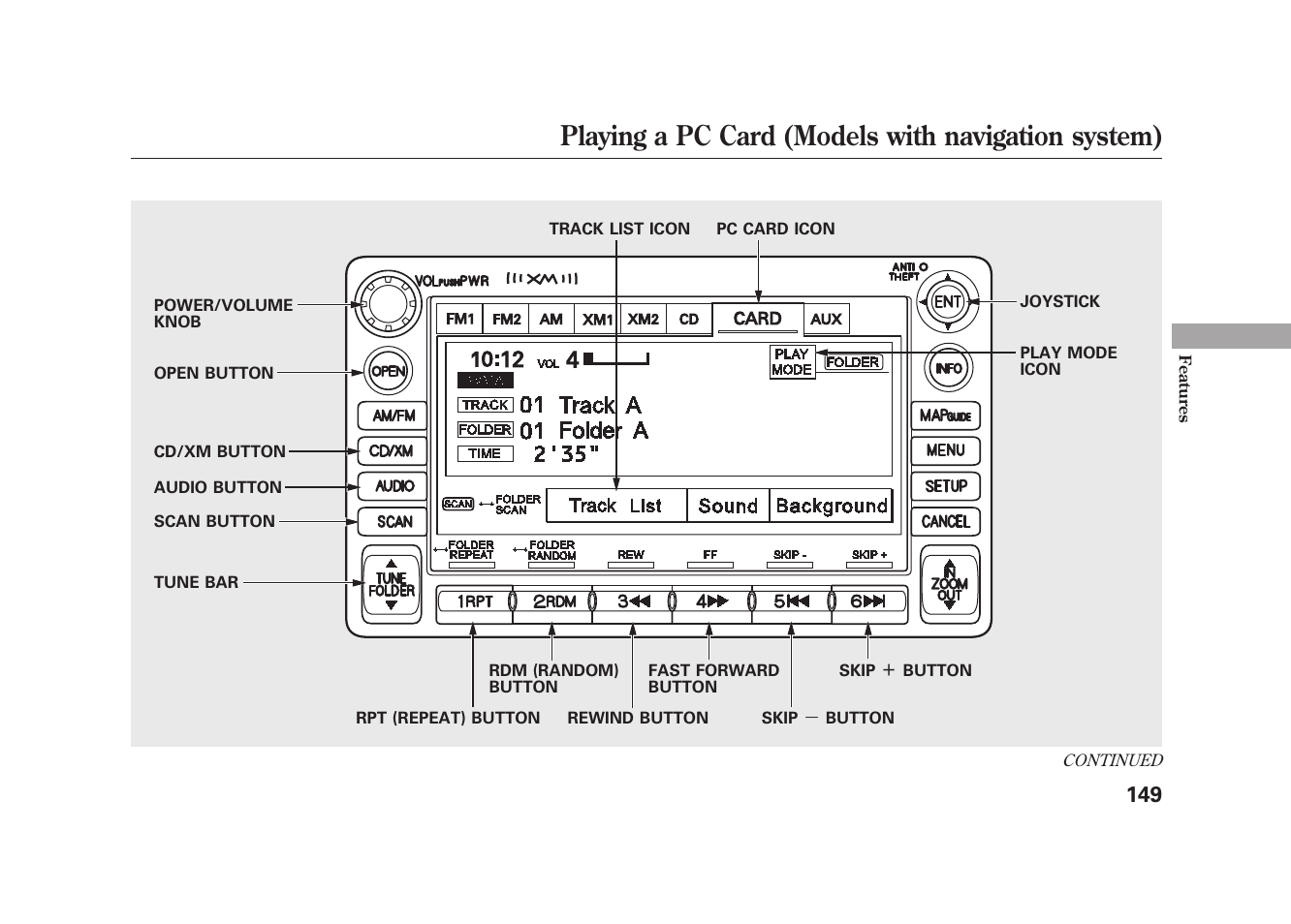 Playing a pc card (models with navigation system) | HONDA 2010 Element User Manual | Page 155 / 346