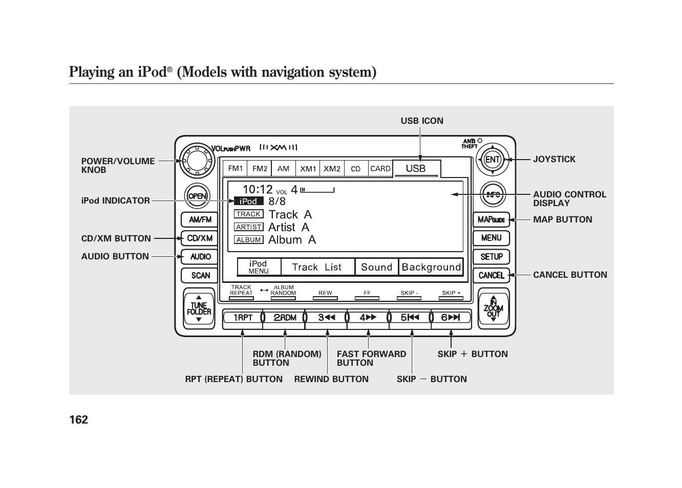 Playing an ipod, Models with navigation system) | HONDA 2010 Element User Manual | Page 168 / 346