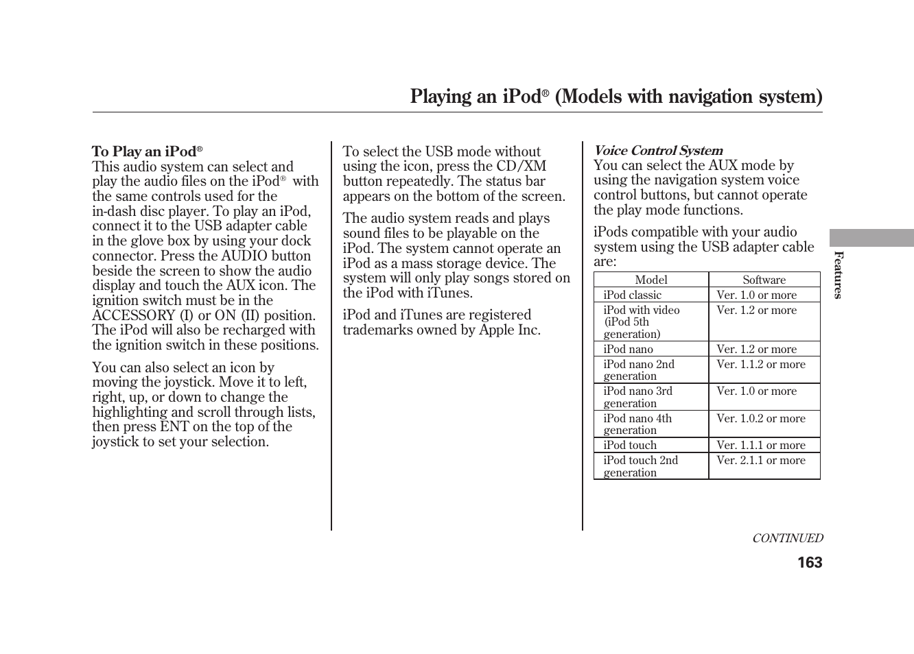 Playing an ipod, Models with navigation system) | HONDA 2010 Element User Manual | Page 169 / 346