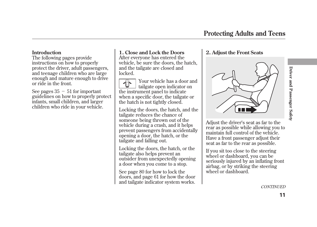 Protecting adults and teens | HONDA 2010 Element User Manual | Page 17 / 346