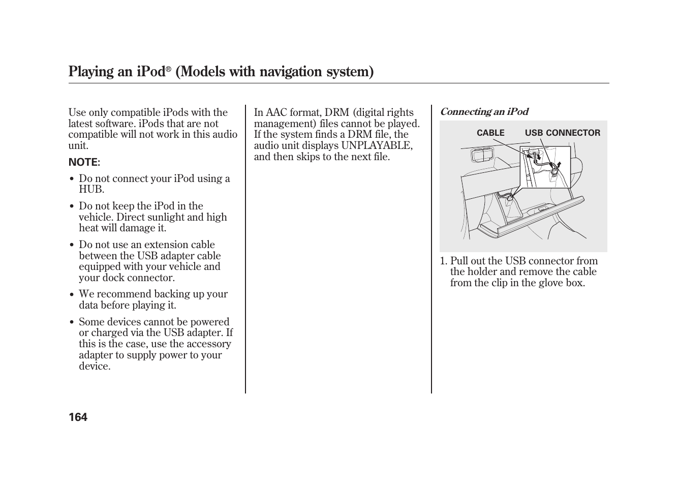 Playing an ipod, Models with navigation system) | HONDA 2010 Element User Manual | Page 170 / 346