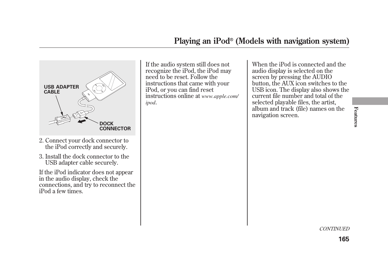 Playing an ipod, Models with navigation system) | HONDA 2010 Element User Manual | Page 171 / 346