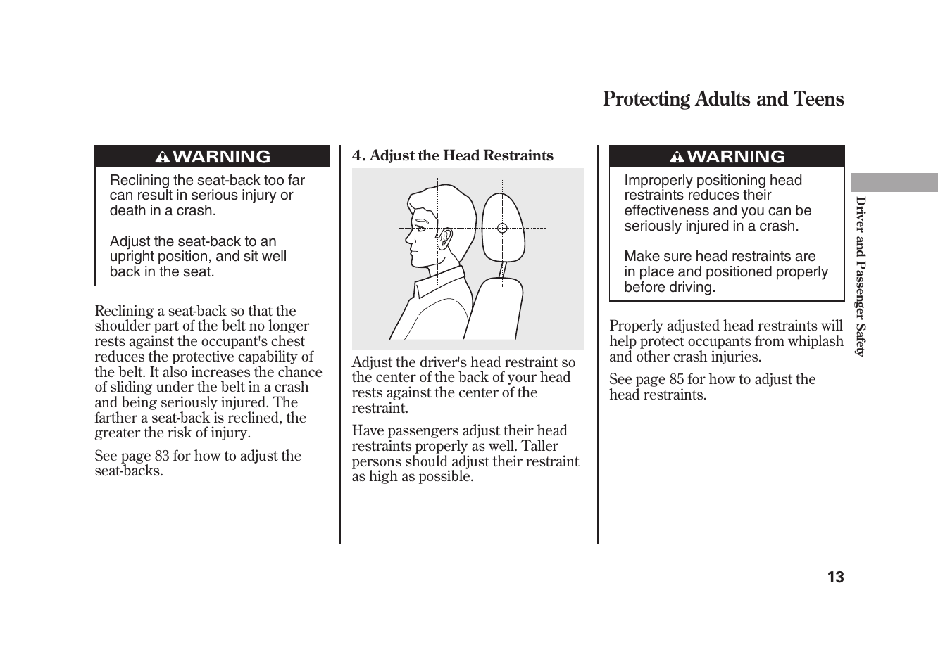 Protecting adults and teens | HONDA 2010 Element User Manual | Page 19 / 346