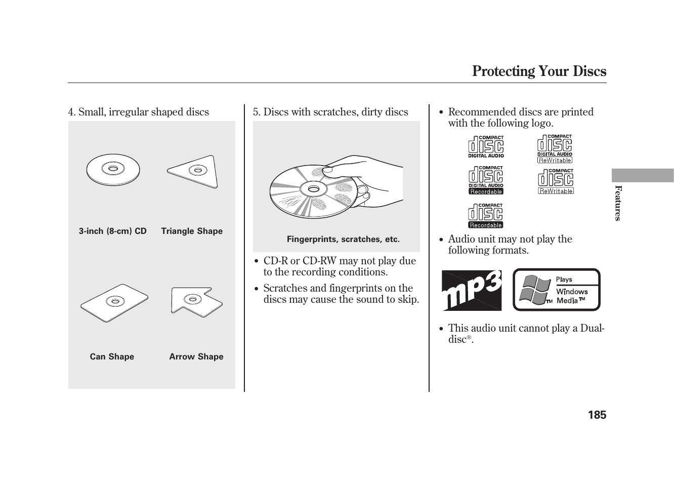 Protecting your discs | HONDA 2010 Element User Manual | Page 191 / 346