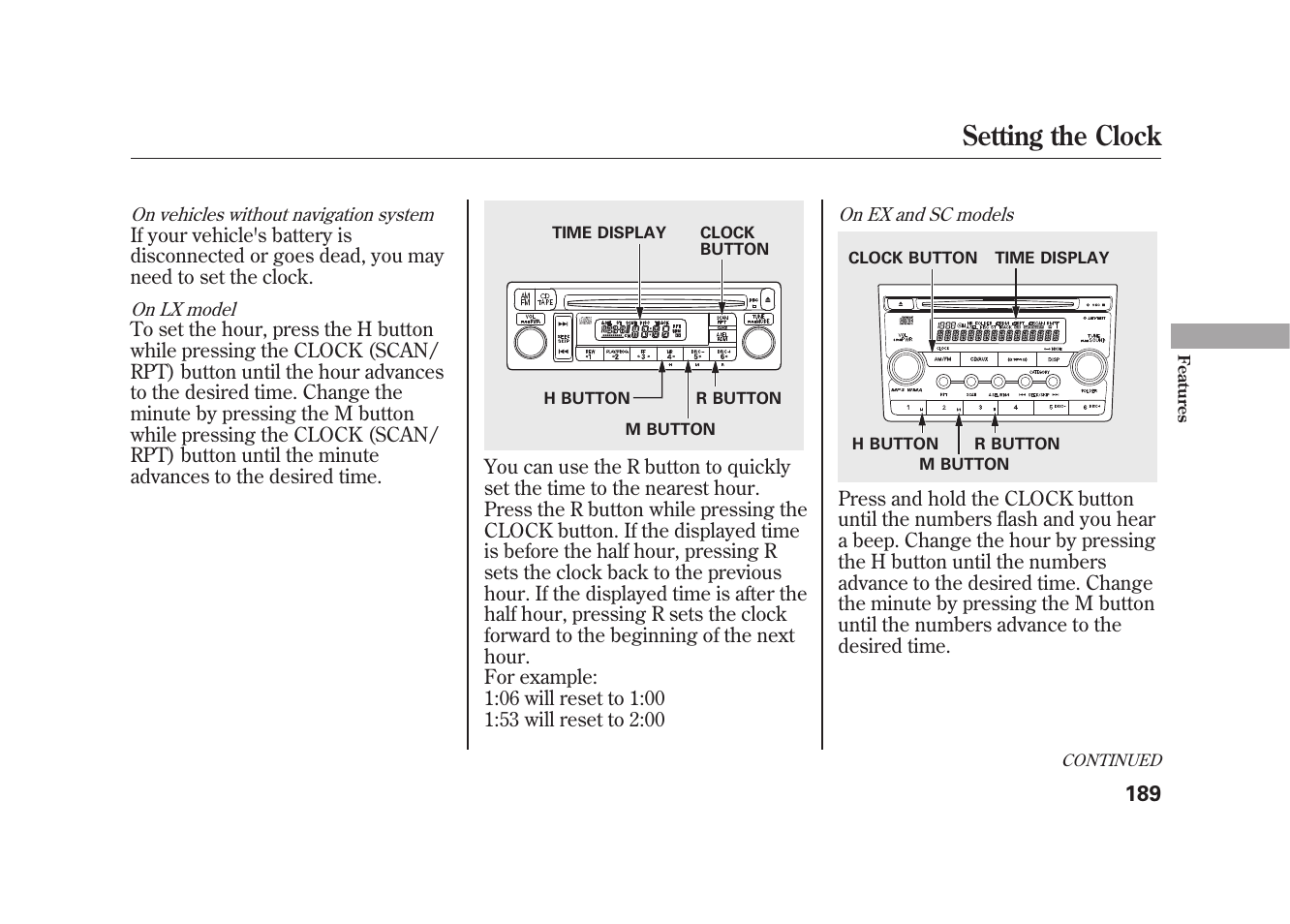 Setting the clock | HONDA 2010 Element User Manual | Page 195 / 346