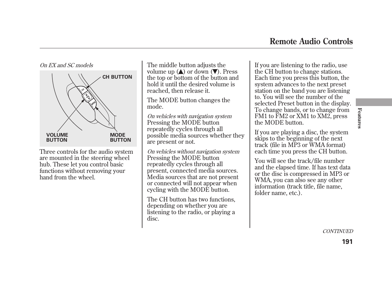 Remote audio controls | HONDA 2010 Element User Manual | Page 197 / 346