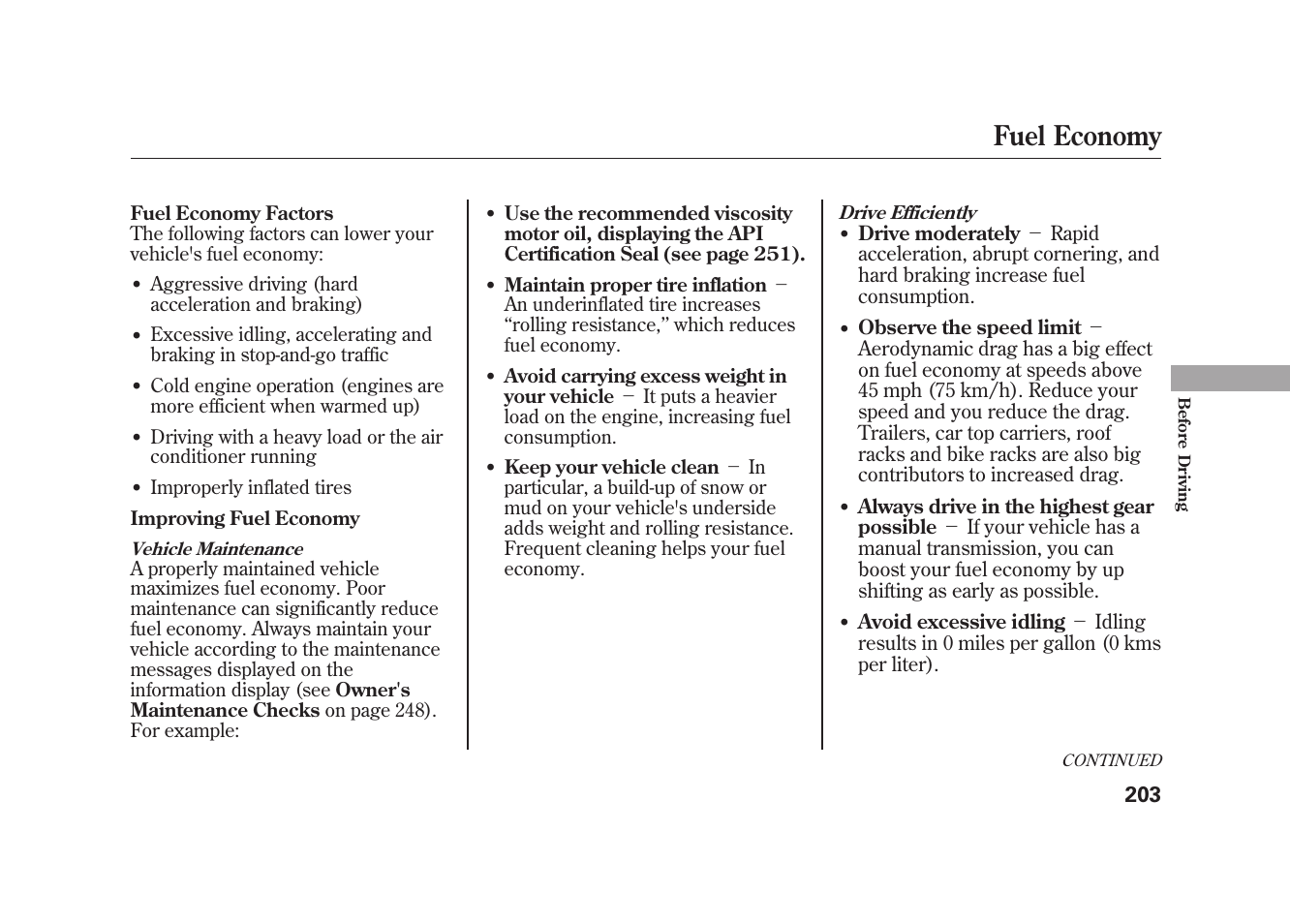 Fuel economy | HONDA 2010 Element User Manual | Page 209 / 346