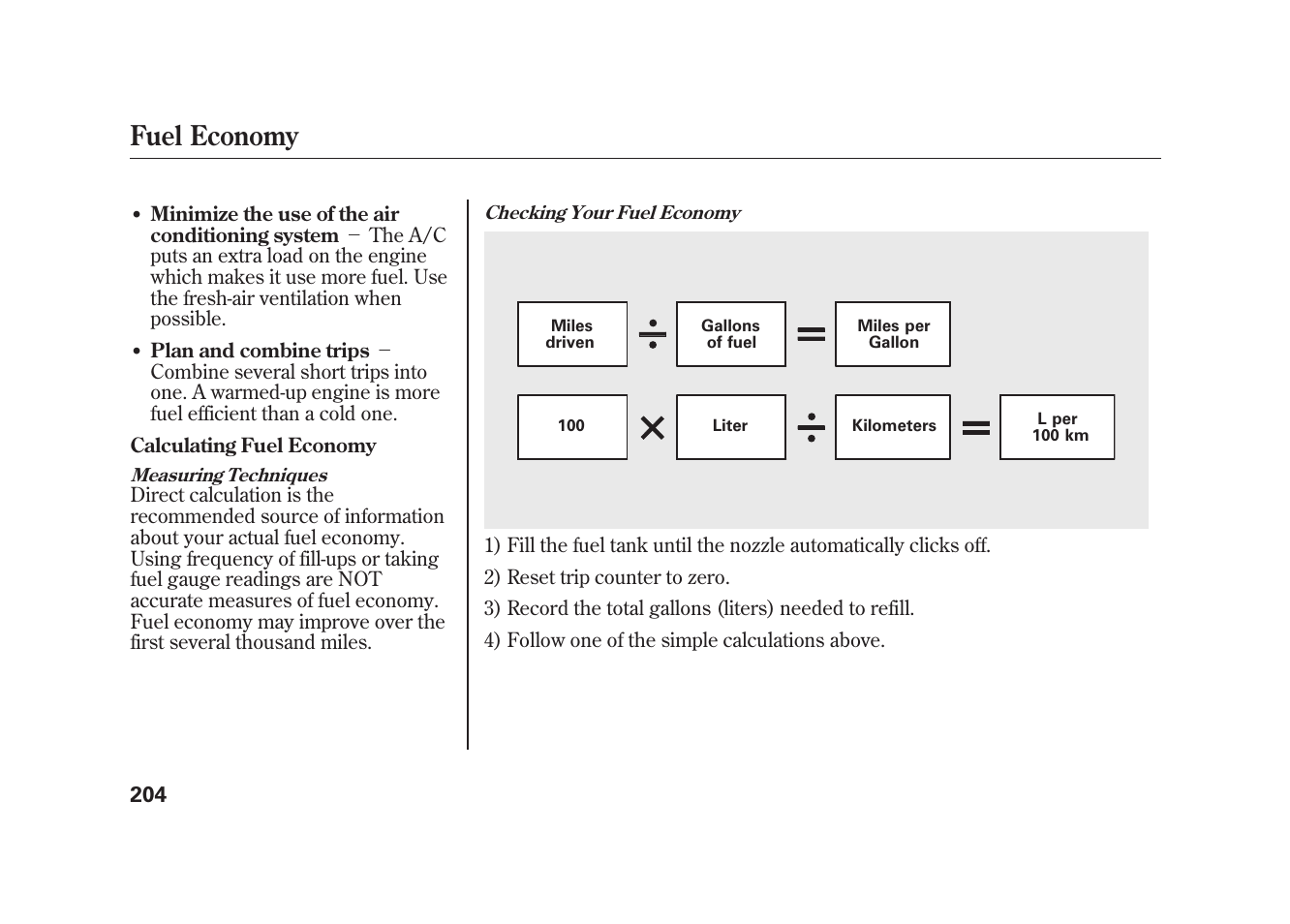 Fuel economy | HONDA 2010 Element User Manual | Page 210 / 346