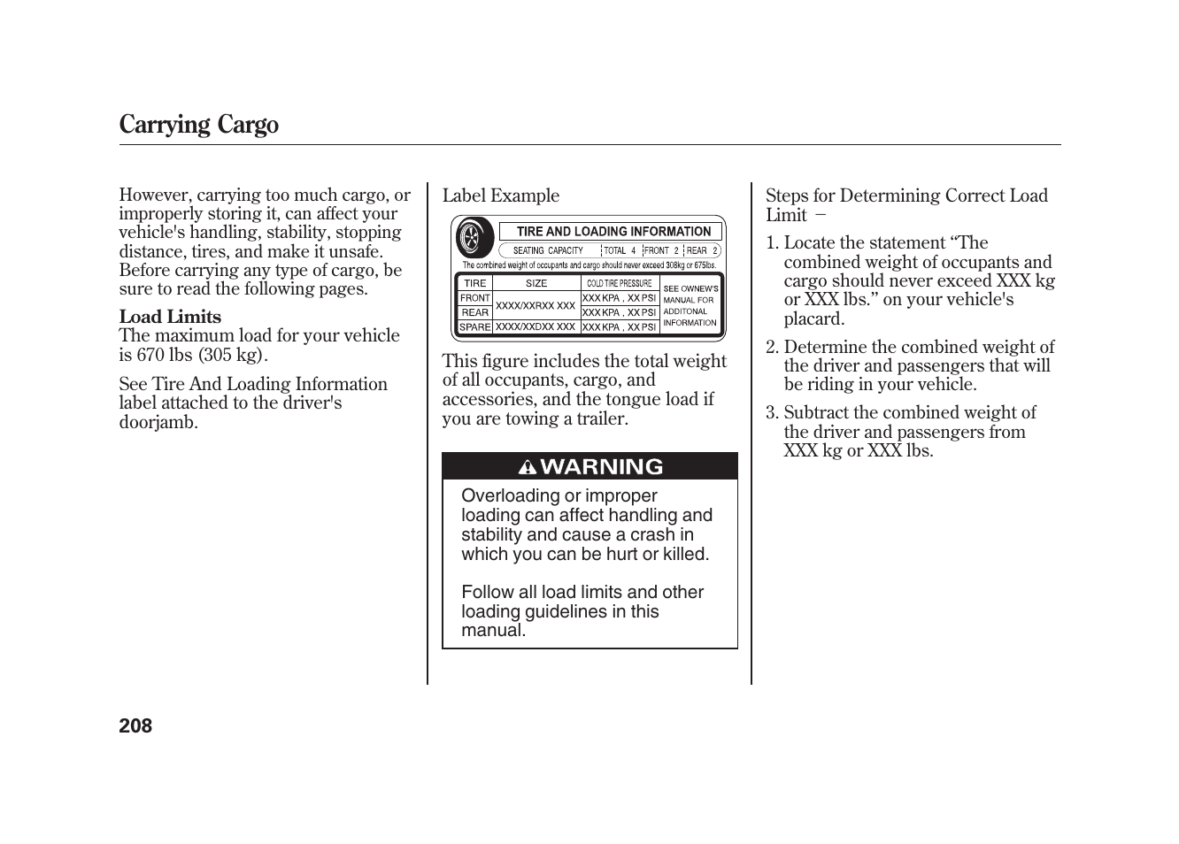 Carrying cargo | HONDA 2010 Element User Manual | Page 214 / 346