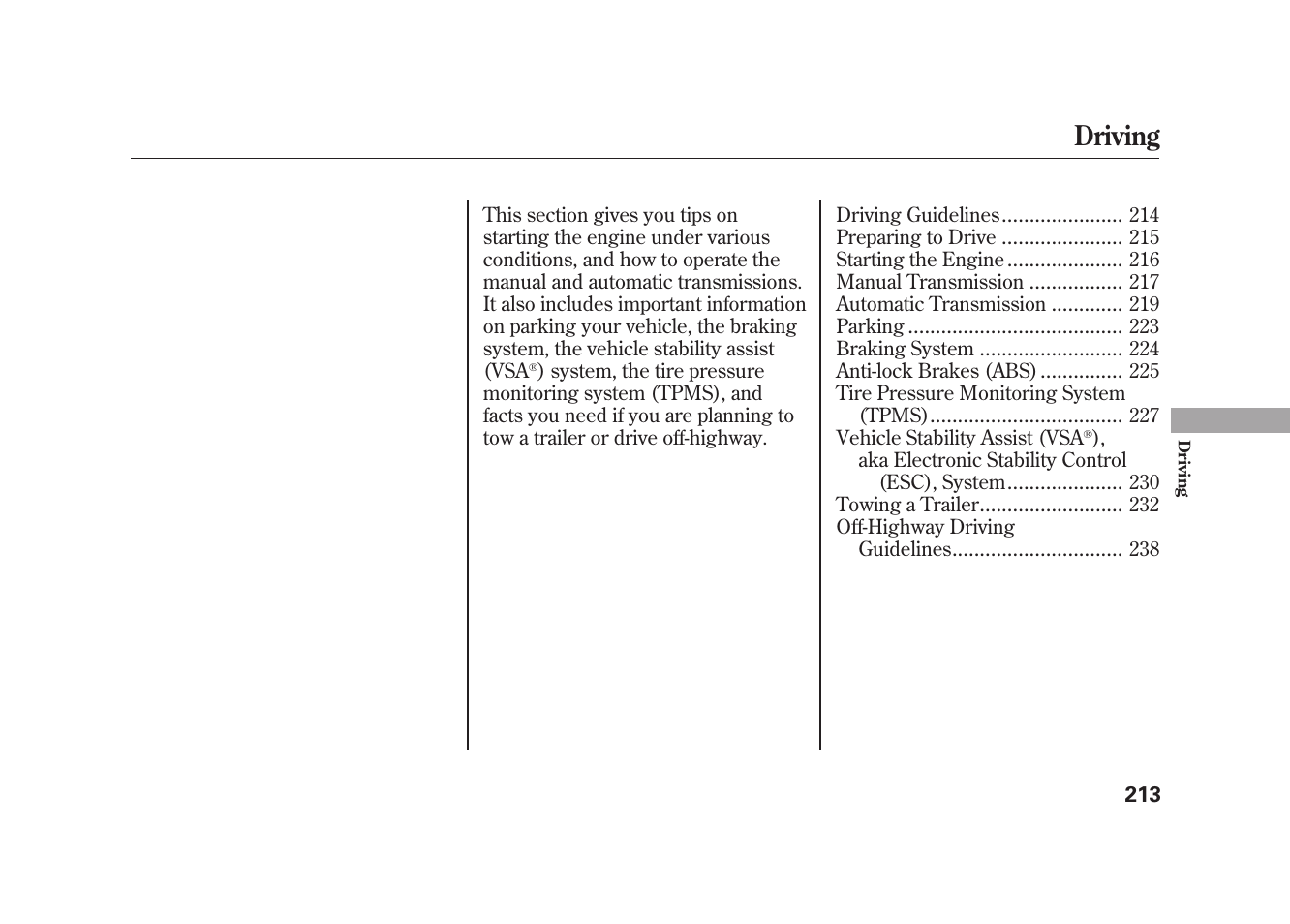 Driving | HONDA 2010 Element User Manual | Page 219 / 346