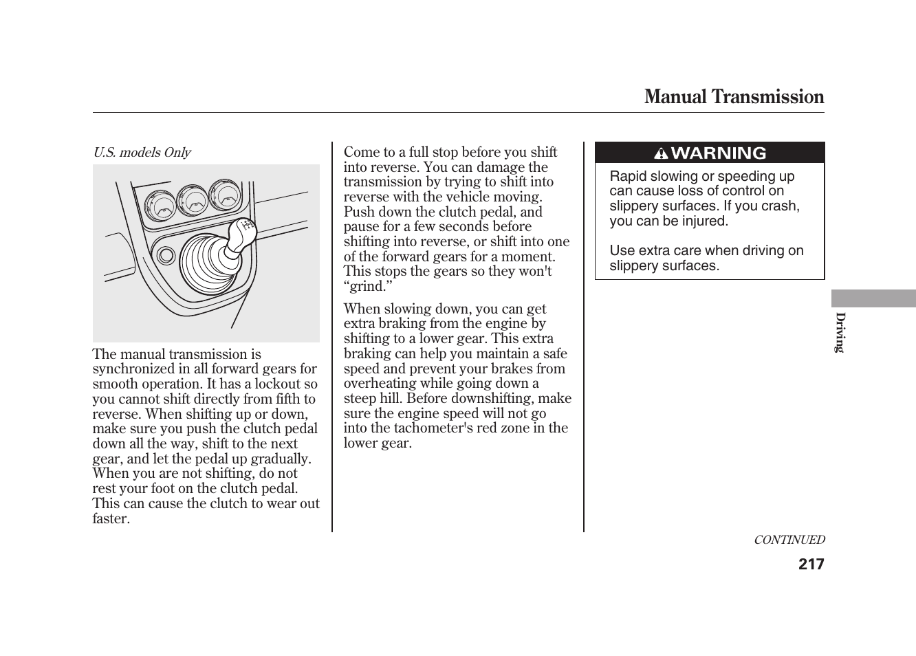 Manual transmission | HONDA 2010 Element User Manual | Page 223 / 346