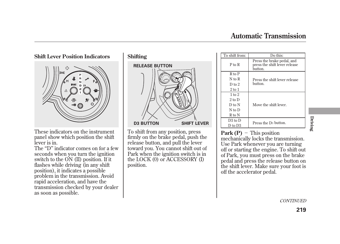 Automatic transmission | HONDA 2010 Element User Manual | Page 225 / 346