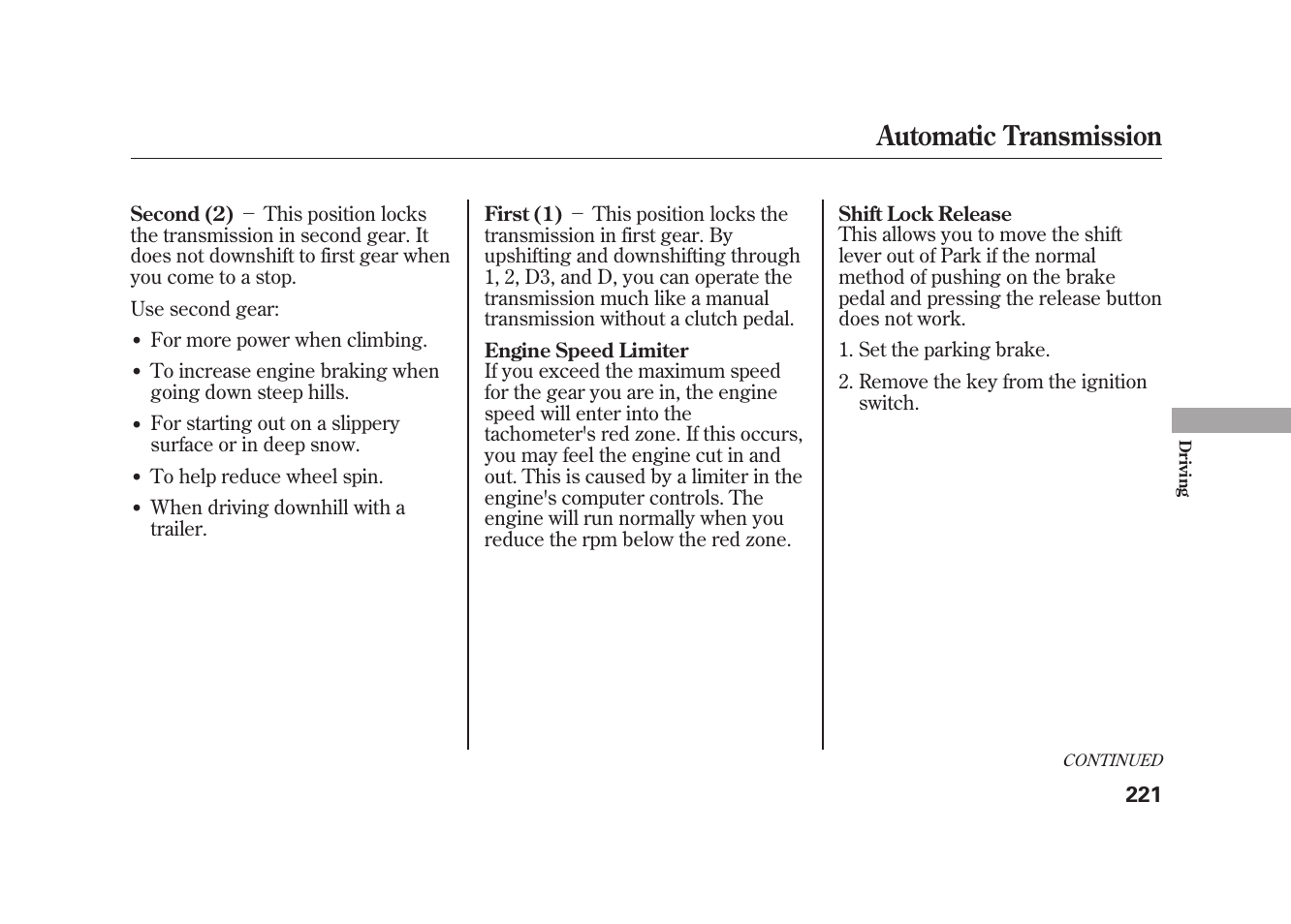 Automatic transmission | HONDA 2010 Element User Manual | Page 227 / 346