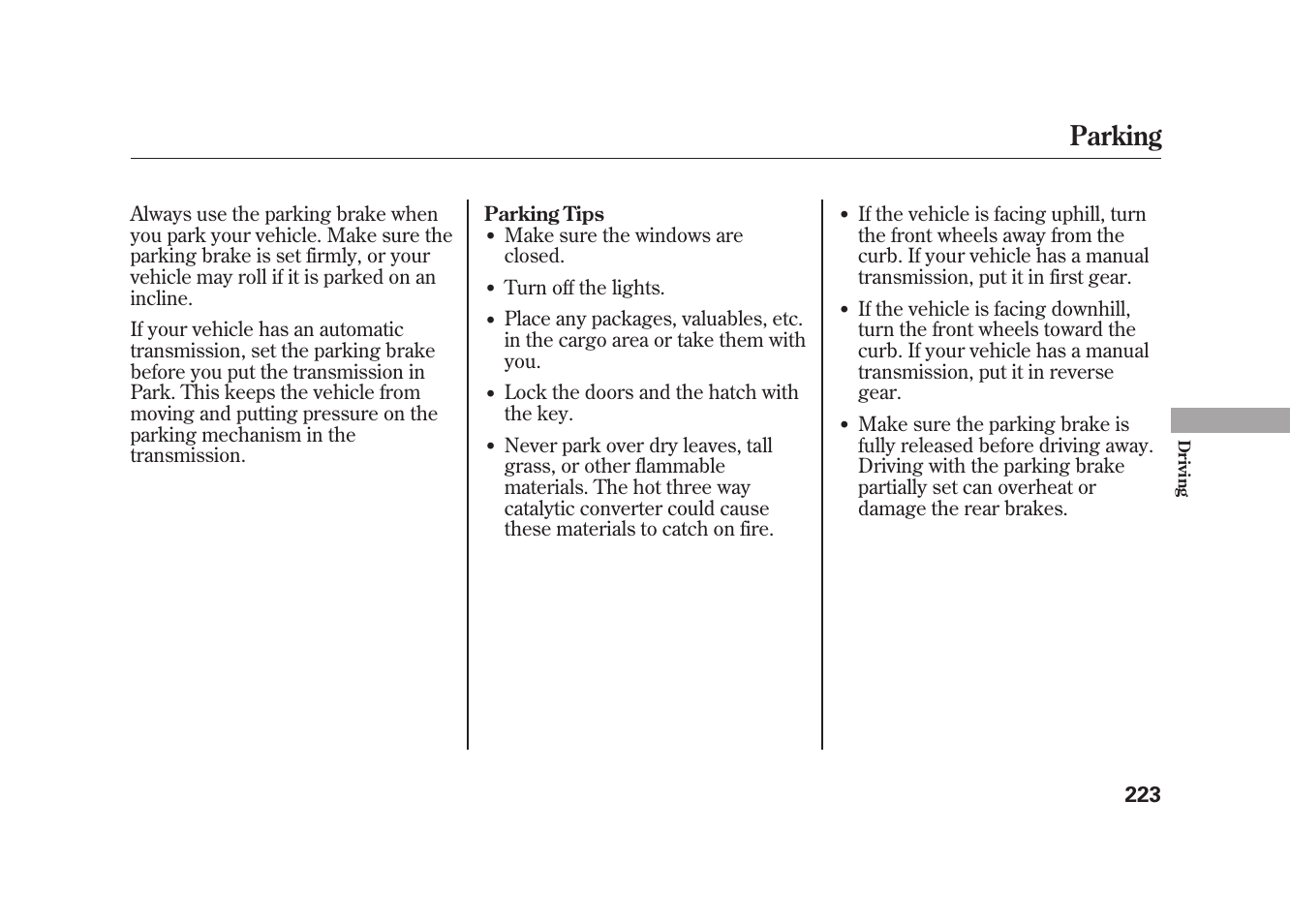 Parking | HONDA 2010 Element User Manual | Page 229 / 346