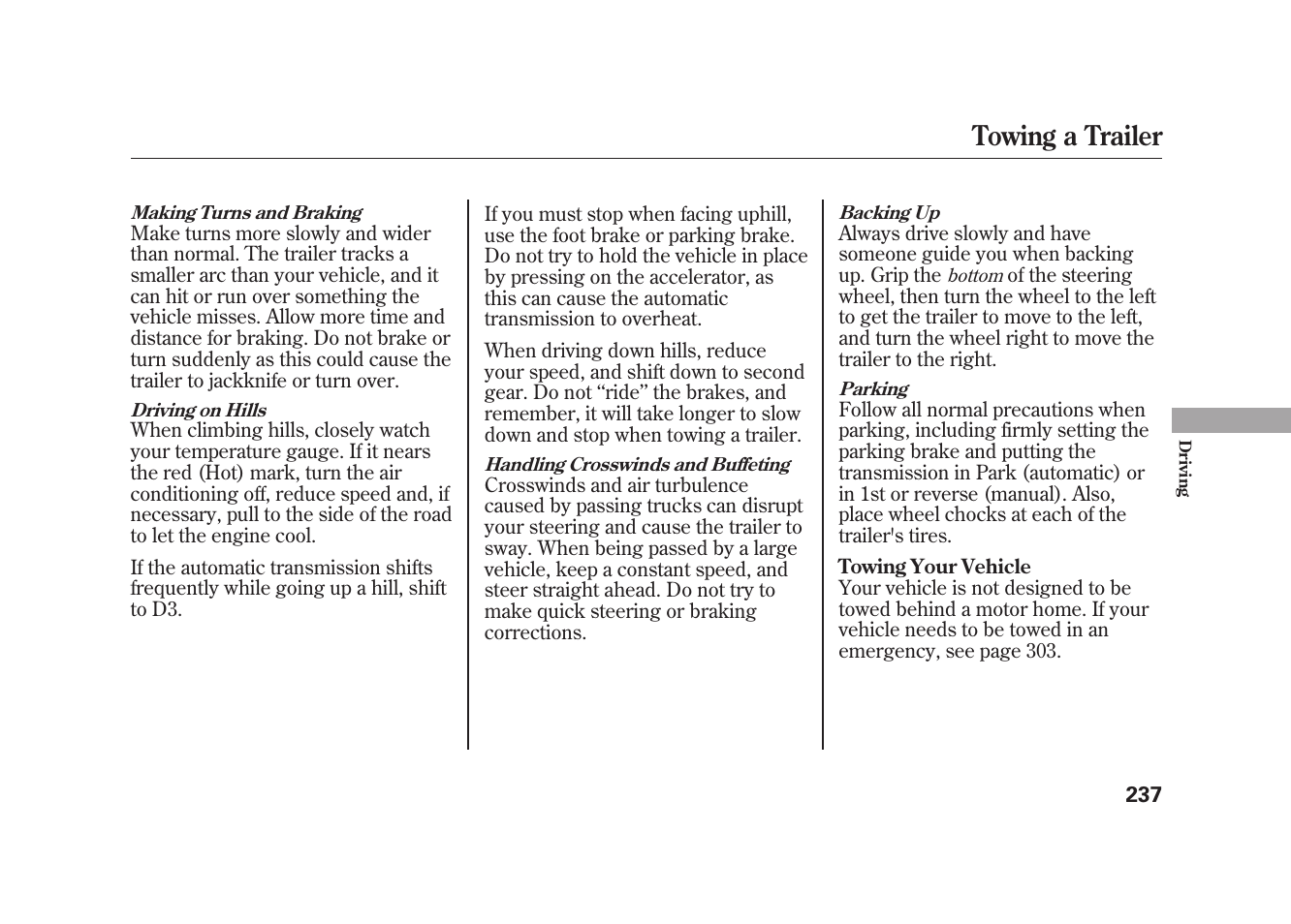 Towing a trailer | HONDA 2010 Element User Manual | Page 243 / 346