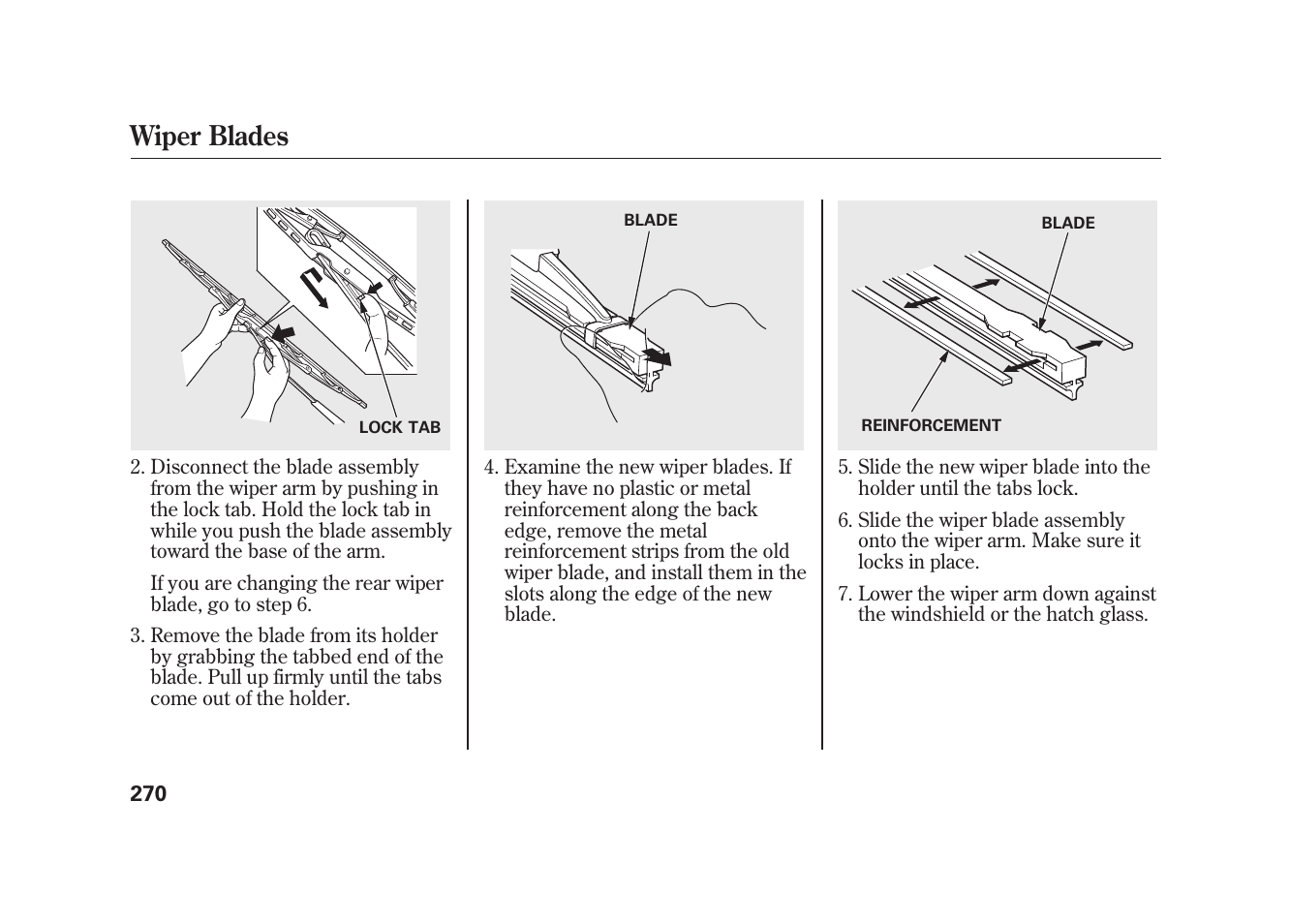 Wiper blades | HONDA 2010 Element User Manual | Page 276 / 346