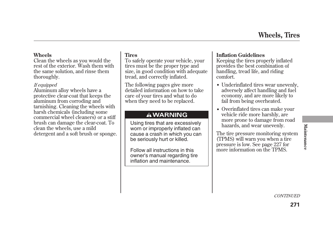 Wheels, tires | HONDA 2010 Element User Manual | Page 277 / 346