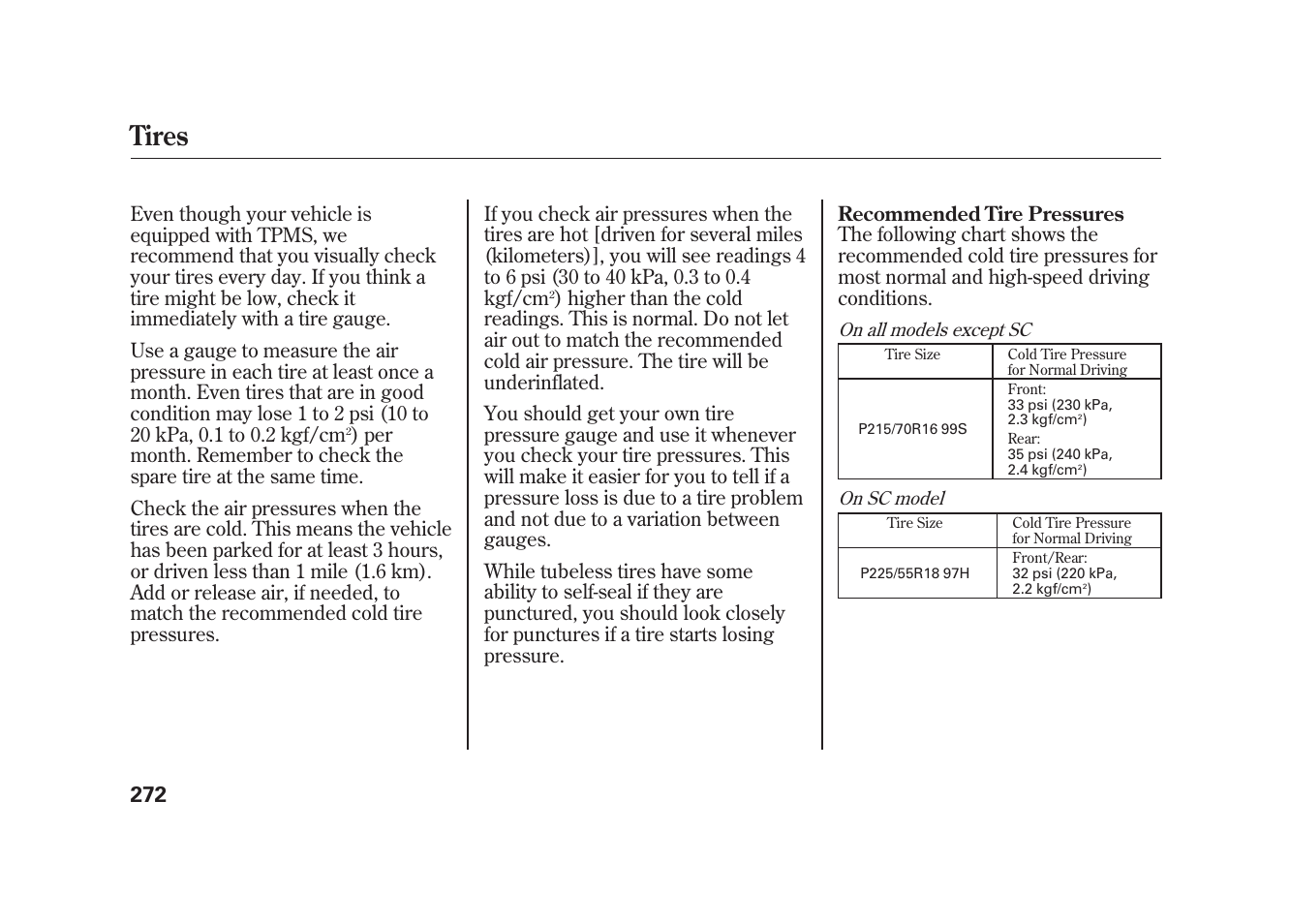 Tires | HONDA 2010 Element User Manual | Page 278 / 346