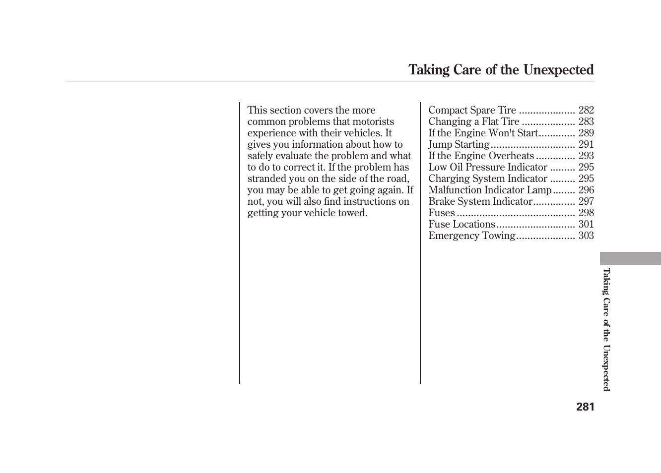 Taking care of the unexpected | HONDA 2010 Element User Manual | Page 287 / 346