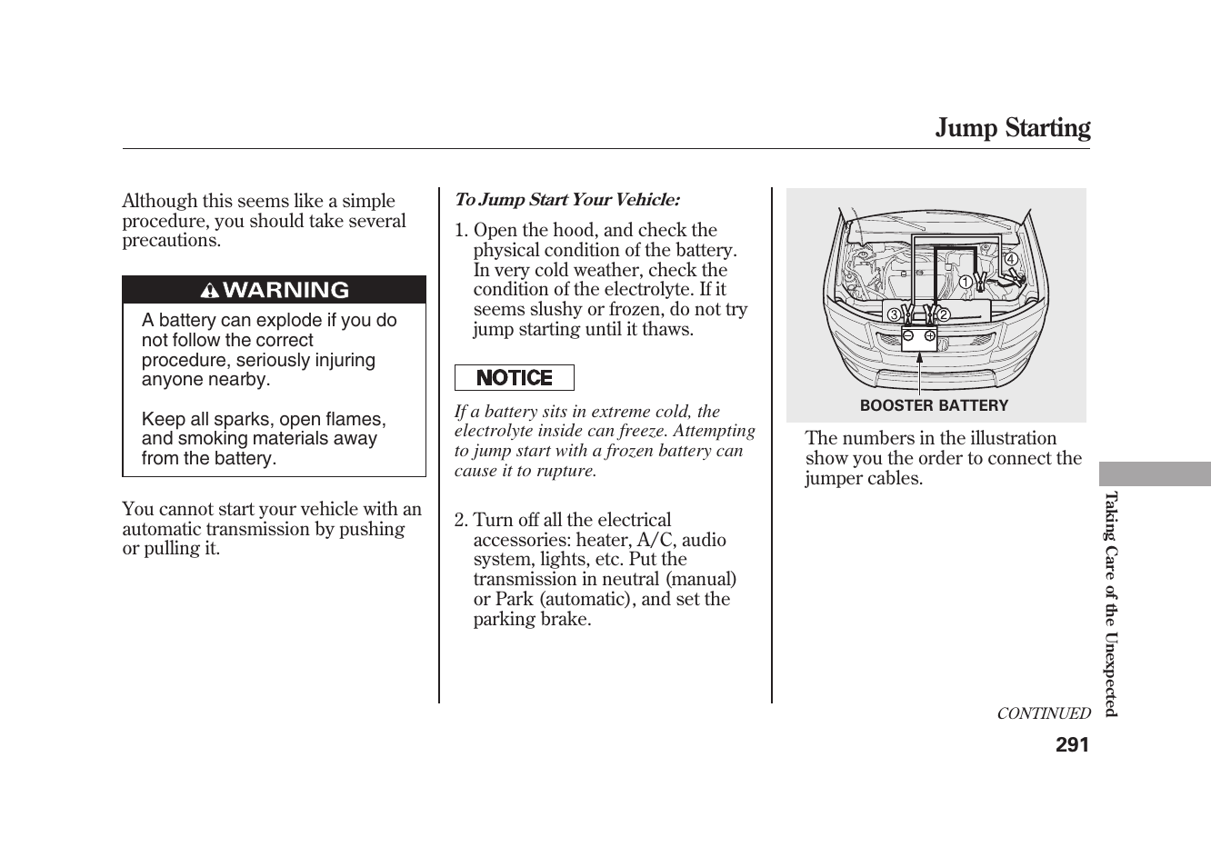 Jump starting | HONDA 2010 Element User Manual | Page 297 / 346