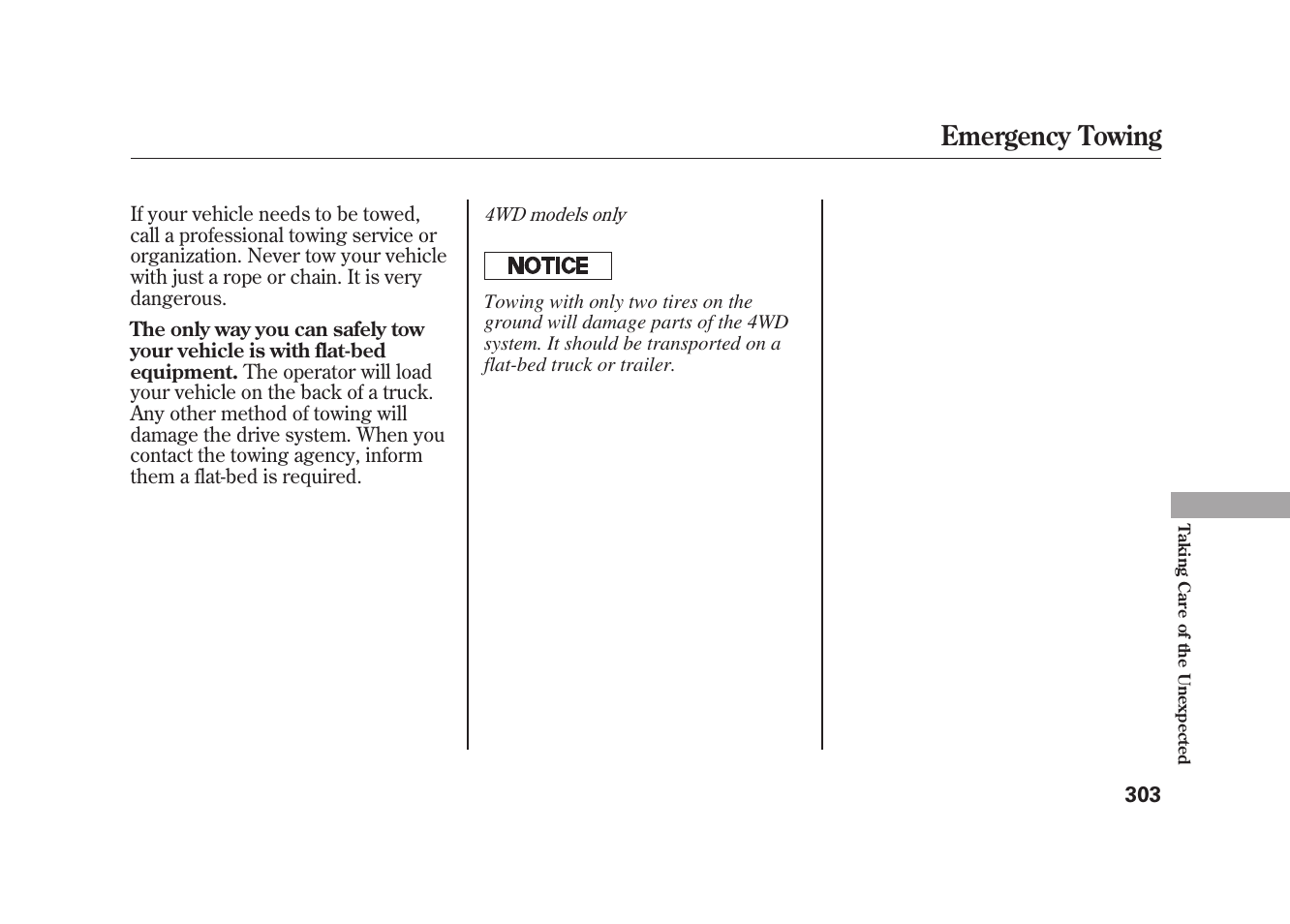 Emergency towing | HONDA 2010 Element User Manual | Page 309 / 346