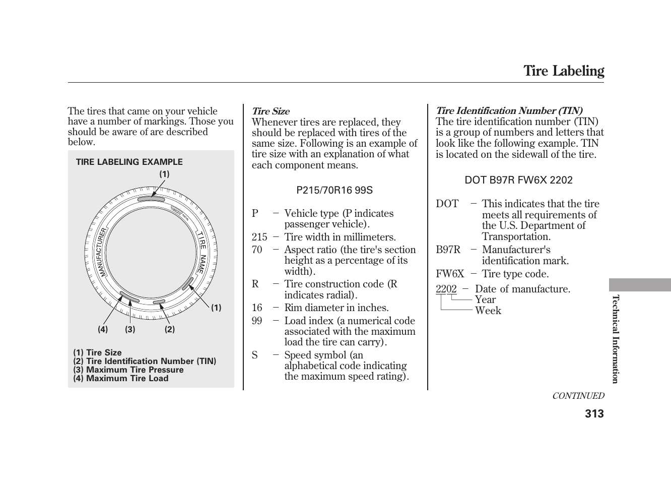 Tire labeling | HONDA 2010 Element User Manual | Page 319 / 346