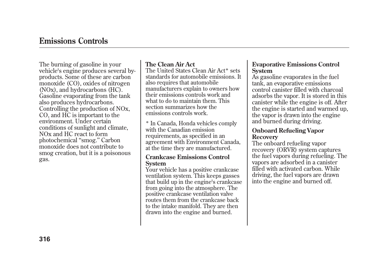 Emissions controls | HONDA 2010 Element User Manual | Page 322 / 346