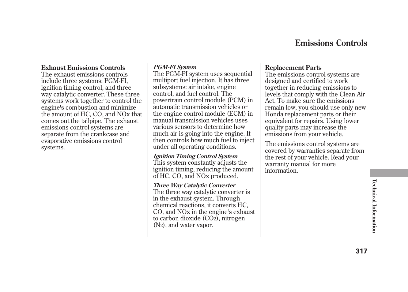 Emissions controls | HONDA 2010 Element User Manual | Page 323 / 346