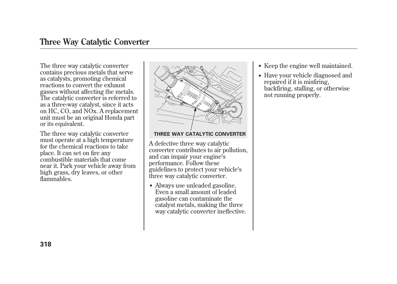 Three way catalytic converter | HONDA 2010 Element User Manual | Page 324 / 346