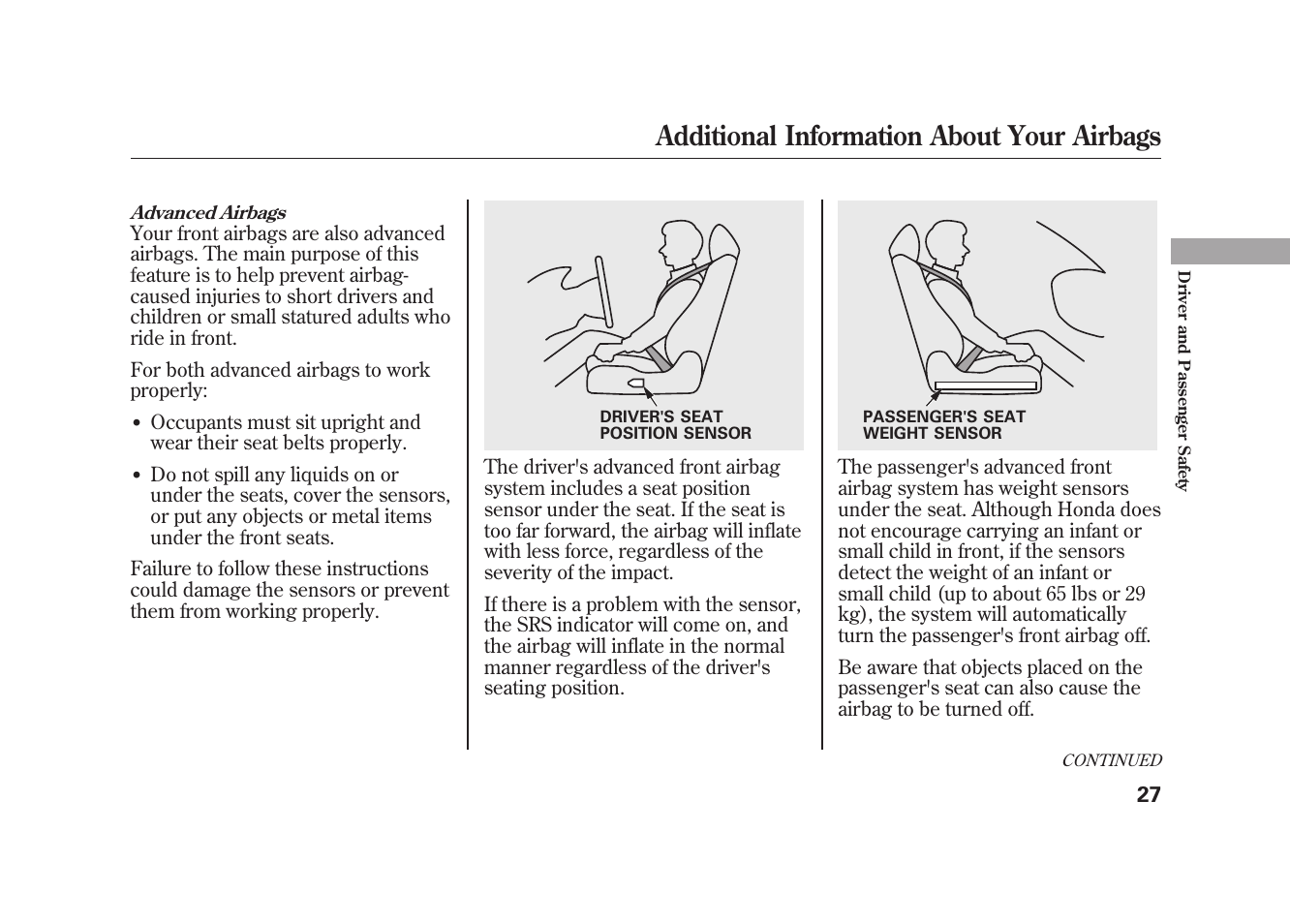 Additional information about your airbags | HONDA 2010 Element User Manual | Page 33 / 346