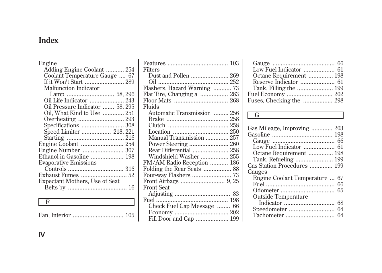 Index | HONDA 2010 Element User Manual | Page 336 / 346